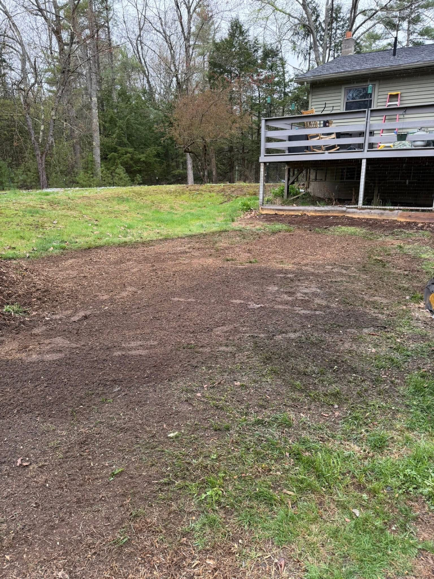 Level graded soil ready for seeding after stump removal